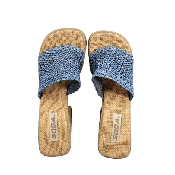 Soda Shoes Womens 8.5 Sandals Platform Block Heel Slide Woven 90s Y2k Going Out - Picture 8 of 13